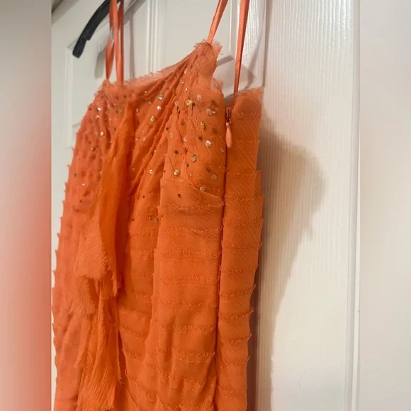 - BCBGMAXAZRIA's‎ Orange Color Ruffles sleeves Maxi formal Night Prom dress…